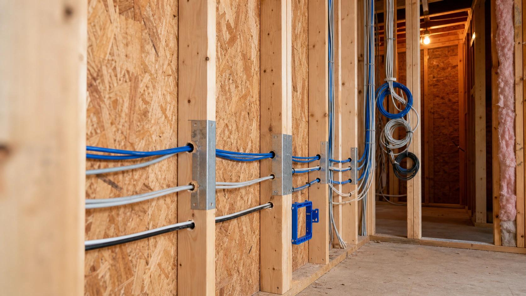 Ethernet cabling installed while walls are still open.

