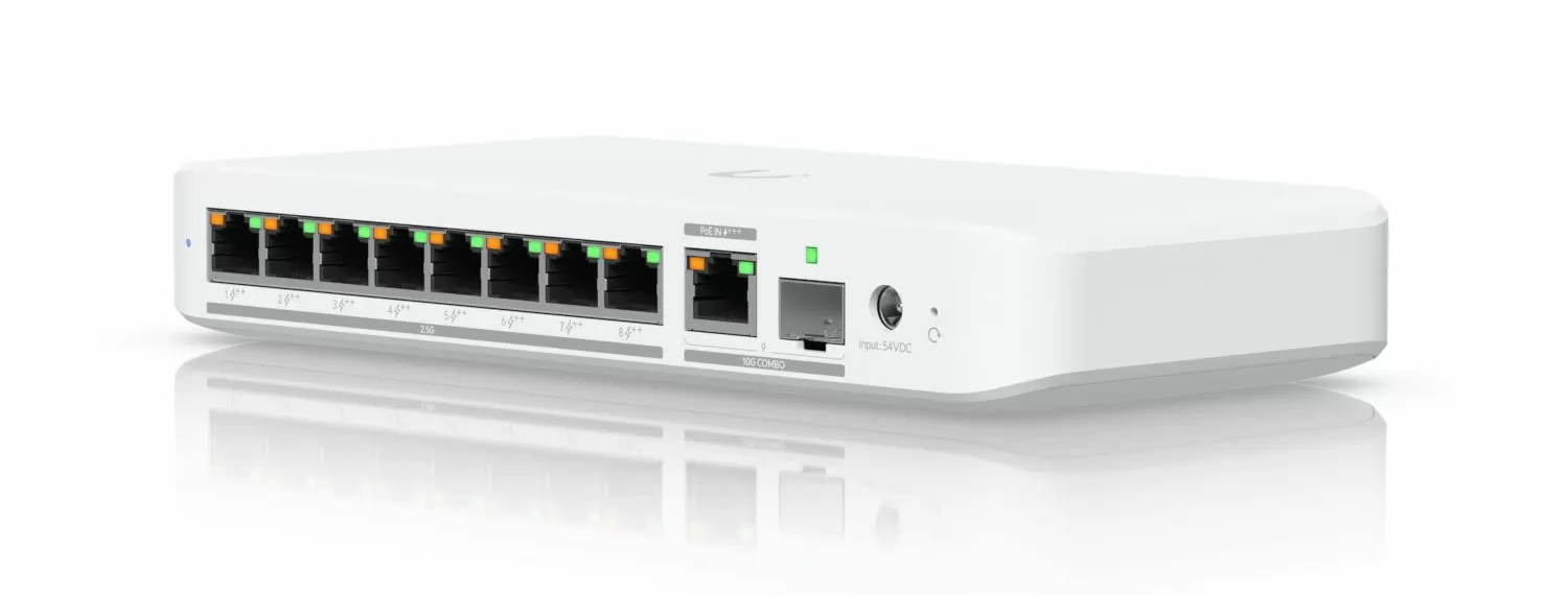 PoE-powered ceiling access point.