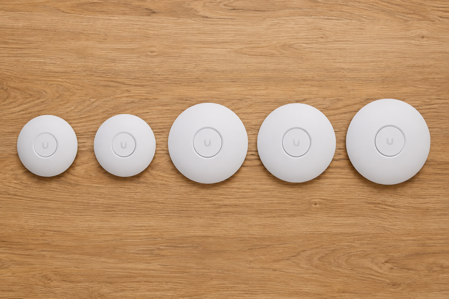 Three UniFi access points compared by size