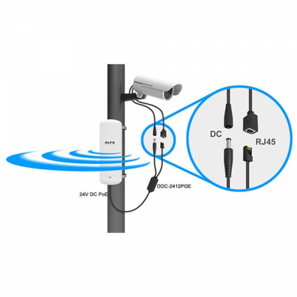 Alfa IP67 Weather-Resistant 24V PoE to 12V DC Converter