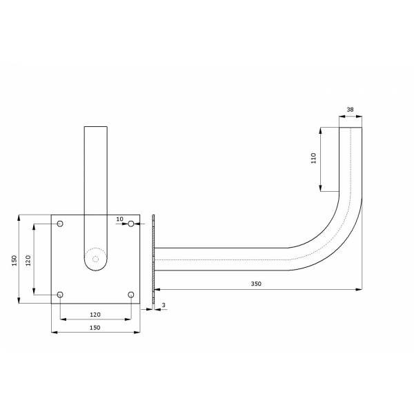 Metal Wall Mount Bracket Ø38mm L350