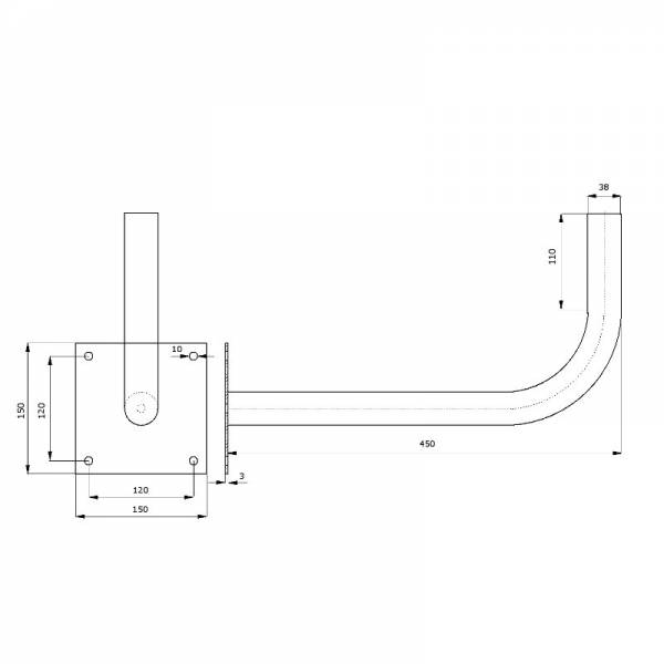 Metal Wall Mount Bracket Ø38mm L450