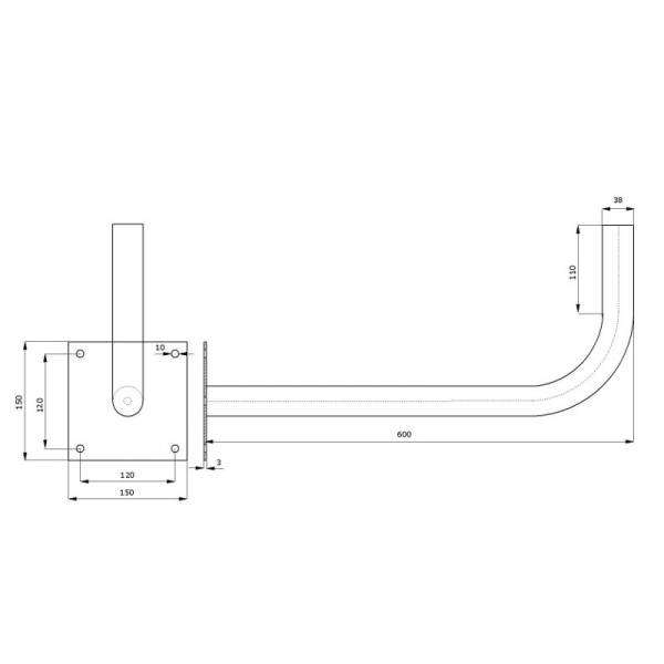 Metal Wall Mount Bracket Ø38mm L600