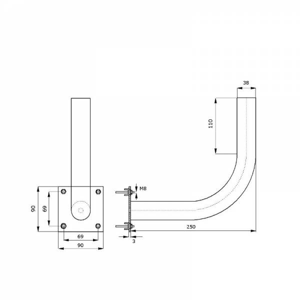 Metal Pipe Mount Bracket Ø38mm L250