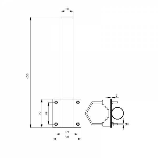 Metal Pipe Mount Bracket Ø38mm L400 Vertical