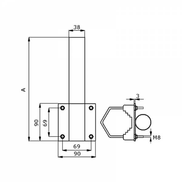 Metal Pipe Mount Bracket Ø38mm L600 Vertical