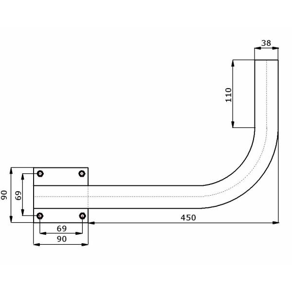 Metal Pipe Mount Bracket Ø38mm L450 Bottom Left