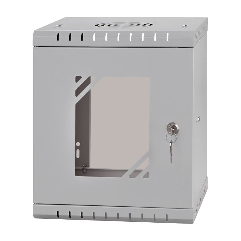 Rack Cabinet 10" 6U, 300mm, Glass Door, Gray