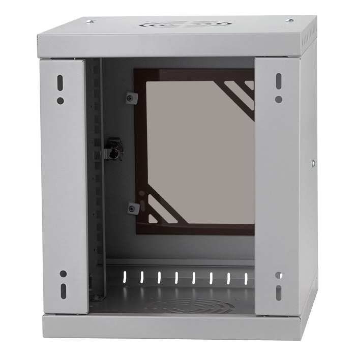 Rack Cabinet 10" 6U, 300mm, Glass Door, Gray