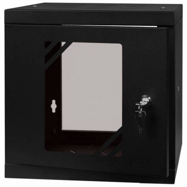 Rack Cabinet 10" 6U, 300mm, Glass Door, Black