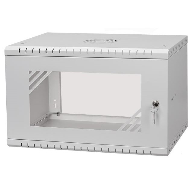 Rack Cabinet 19" 6U, 350mm, Glass Door, Gray