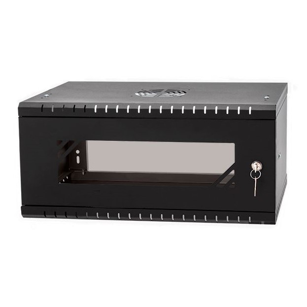 Rack Cabinet 19" 6U, 350mm, Glass Door, Black