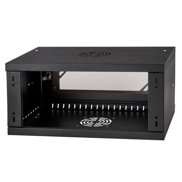 Rack Cabinet 19" 6U, 450mm, Glass Door, Black