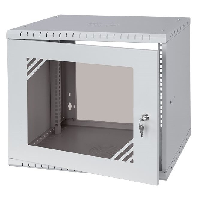 Rack Cabinet 19" 9U, 450mm, Glass Door, Gray