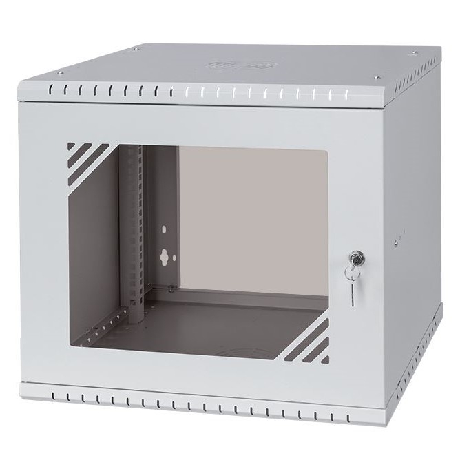 Rack Cabinet 19" 9U, 450mm, Glass Door, Gray