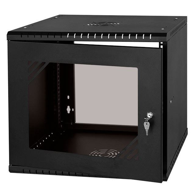 Rack Cabinet 19" 9U, 450mm, Glass Door, Black