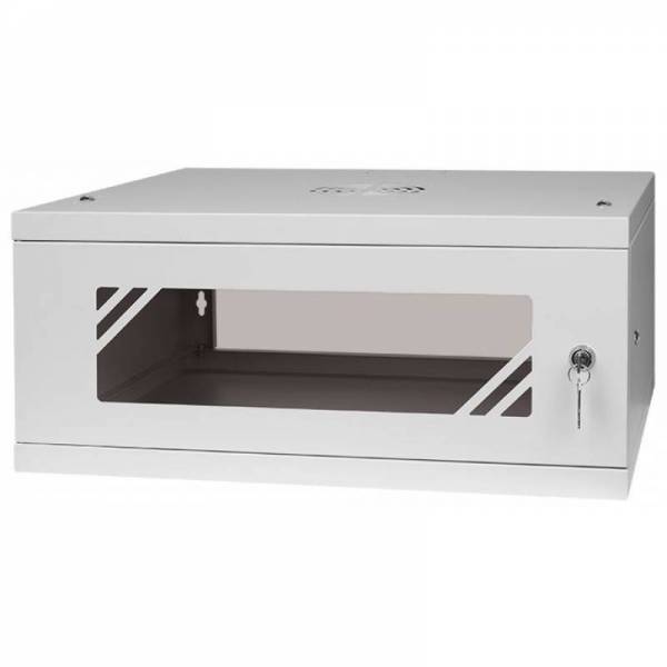 Rack Cabinet 19" 4U, 450mm, Glass Door, Gray