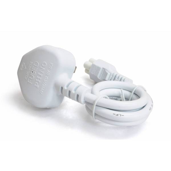 Power Cord C5 UK Plug White 65cm