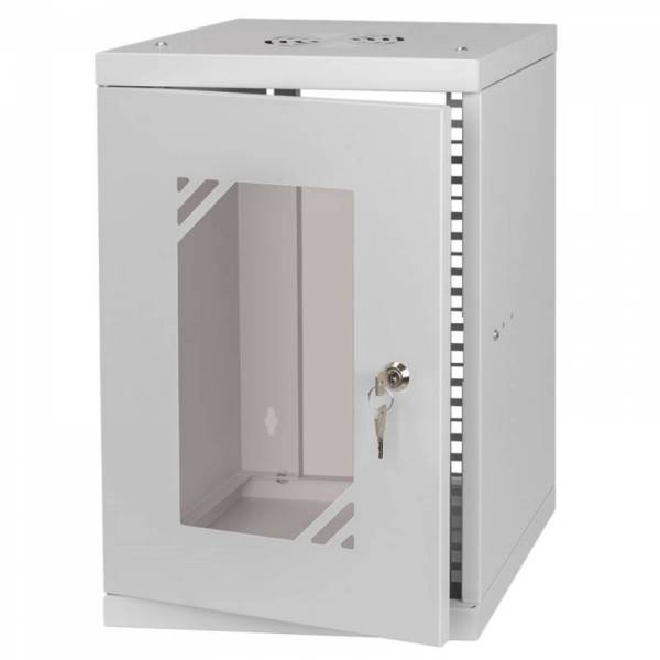 Rack Cabinet 10" 9U, 300mm, Glass Door, Gray