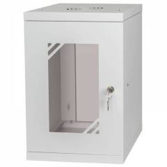 Rack Cabinet 10" 9U, 300mm, Glass Door, Gray