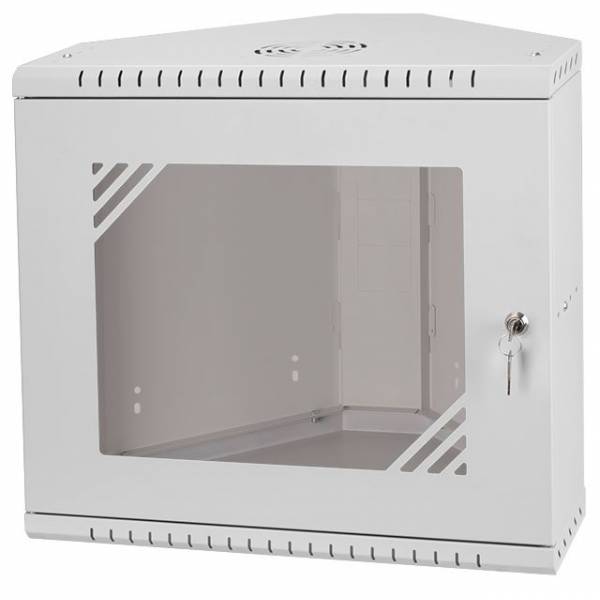 Rack Cabinet Corner 19" 9U, 330mm, Glass Door, Gray