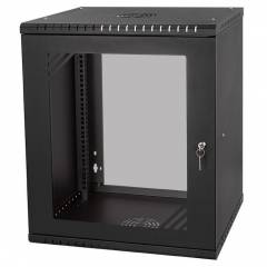 Rack Cabinet 19" 12U, 600mm, Glass Door, Black