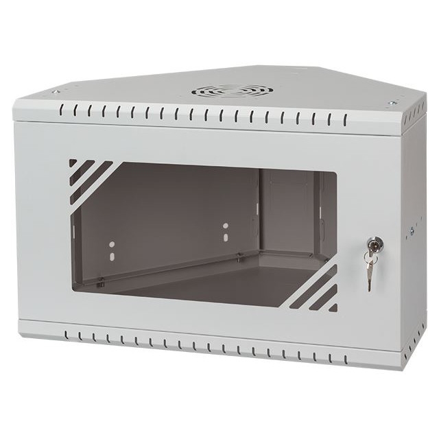 Rack Cabinet Corner 19" 6U, 330mm, Glass Door, Gray