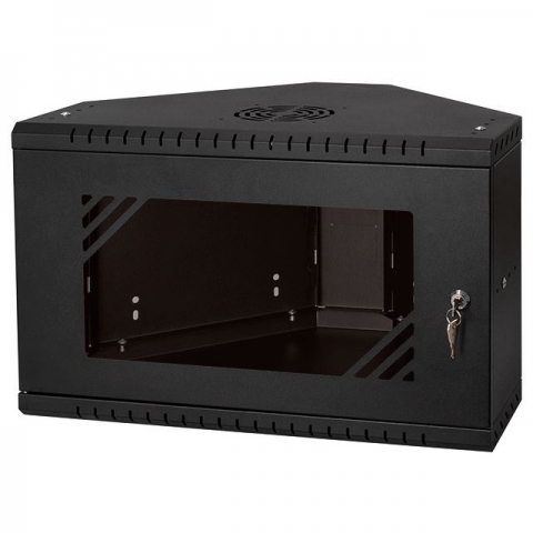 Rack Cabinet Corner 19" 6U, 330mm, Glass Door, Black