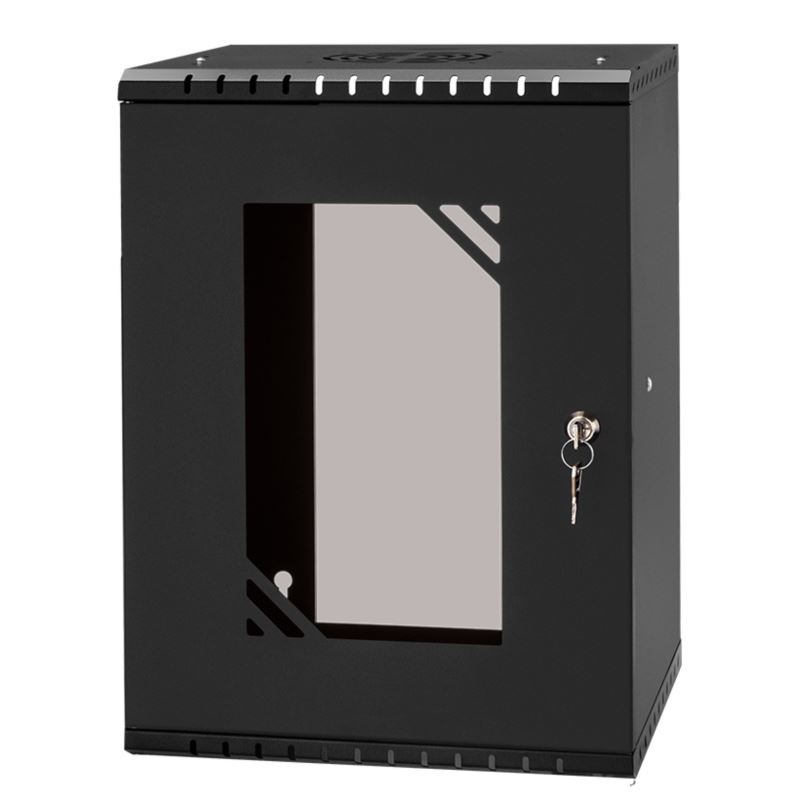 Rack Cabinet 10" 9U, 300mm, Glass Door, Black