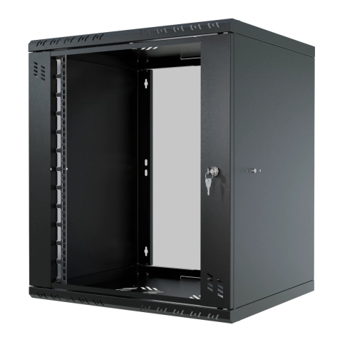 Rack Cabinet 19" 12U, 450mm, Glass Door, Black
