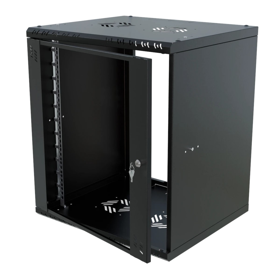 Rack Cabinet 19" 12U, 450mm, Glass Door, Black
