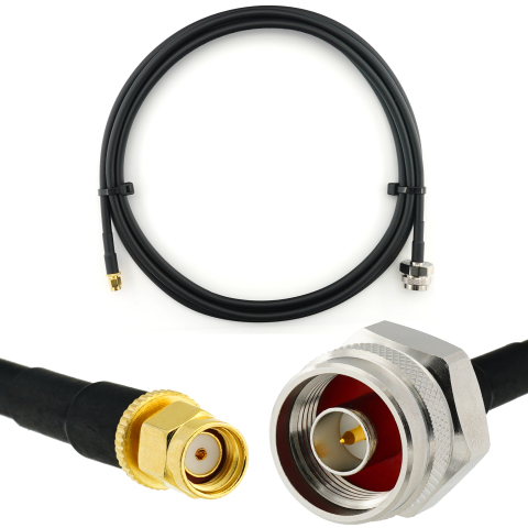 RP-SMA Male to N Male Hex 2m Coaxial Cable — HF240 (LMR240 equivalent)