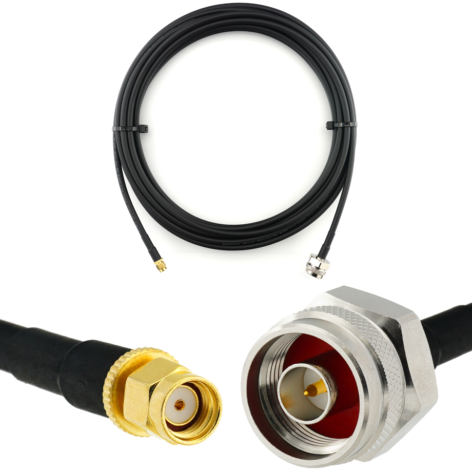 RP-SMA Male to N Male Hex 10m Coaxial Cable — HF240 (LMR240 equivalent)