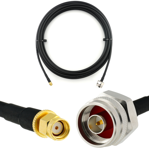 RP-SMA Male to N Male Hex 10m Coaxial Cable — HF240 (LMR240 equivalent)