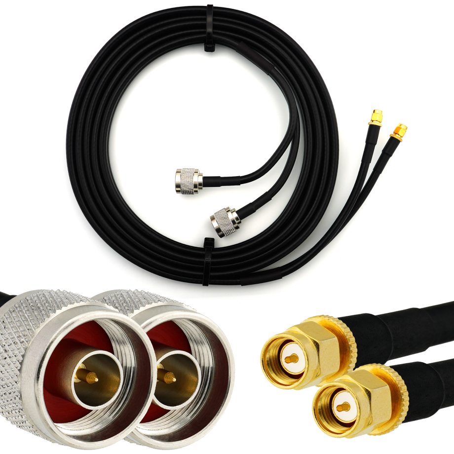 SMA Male to N Male 10m Twin Coaxial Cable — HF240 (LMR240 equivalent)