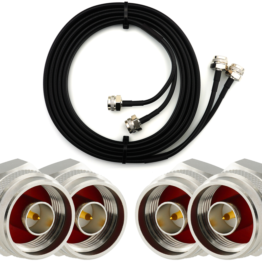 N Male Hex to N Male Hex 2m Twin Coaxial Cable — HF240 (LMR240 equivalent)