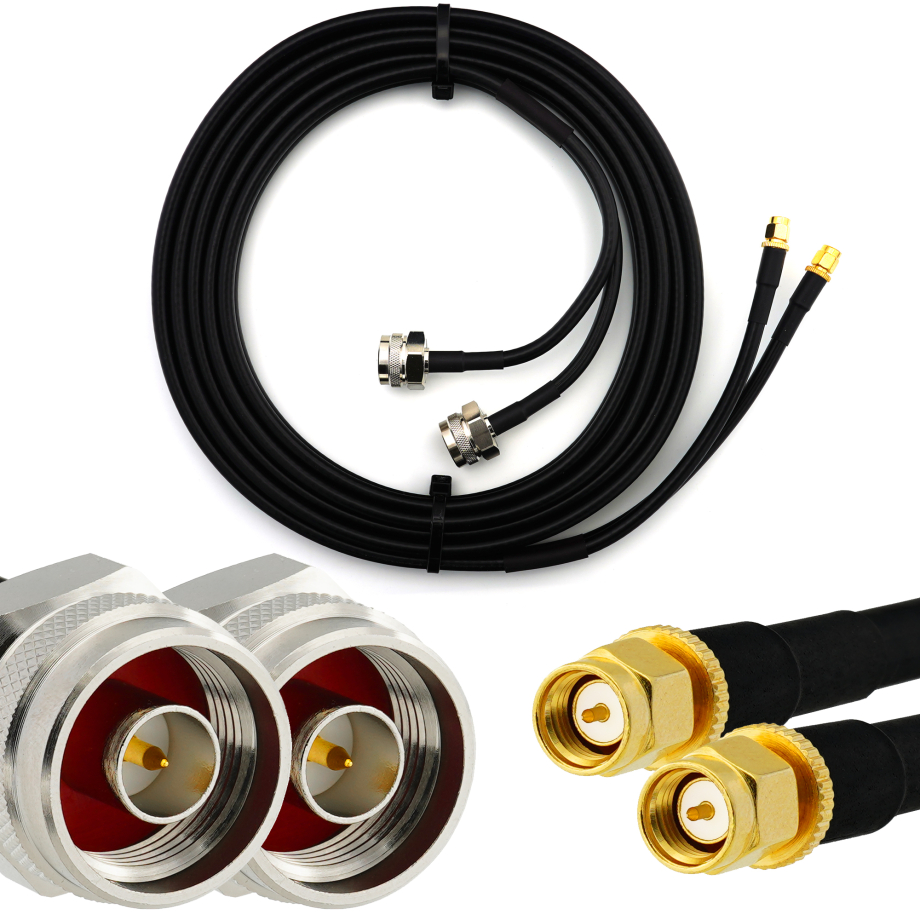 SMA Male Hex to N Male Hex 10m Twin Coaxial Cable — HF240 (LMR240 equivalent)