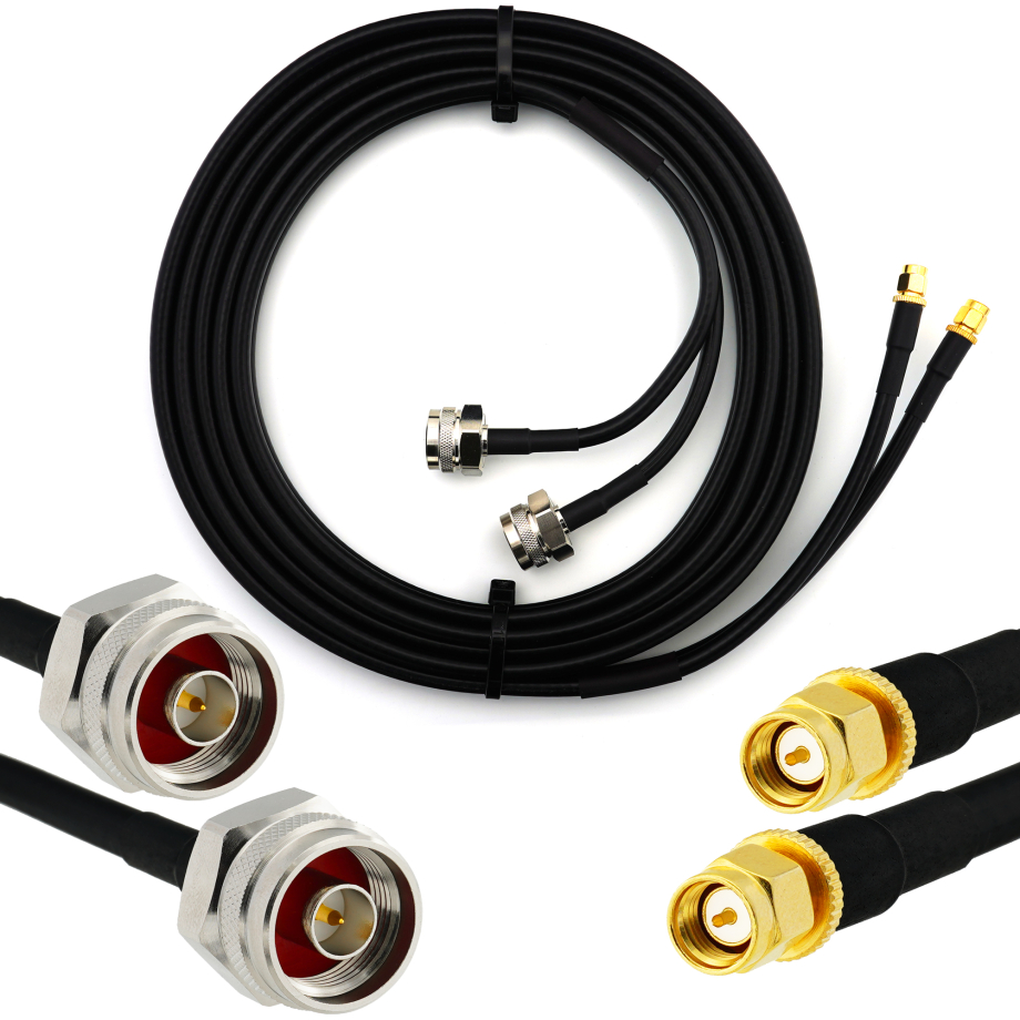 SMA Male Hex to N Male Hex 10m Twin Coaxial Cable — HF240 (LMR240 equivalent)