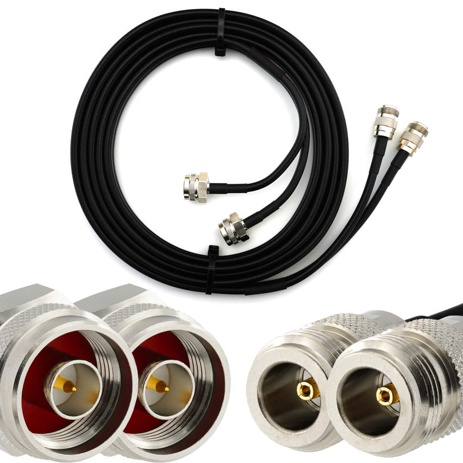 N Male Hex to N Female 5m Twin Coaxial Cable — HF240 (LMR240 equivalent)