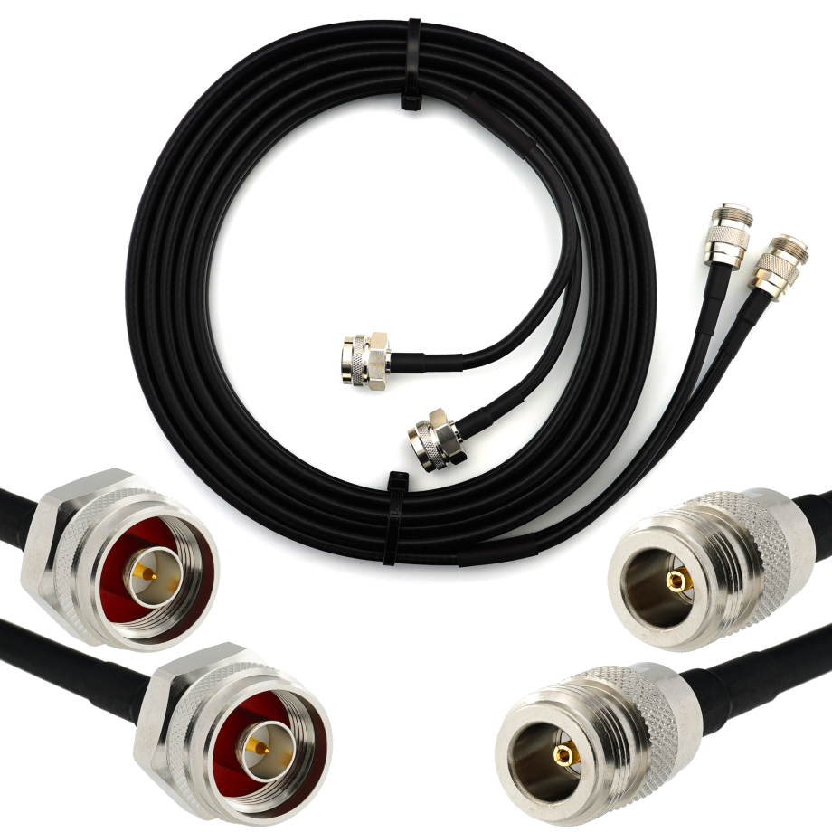 N Male Hex to N Female 5m Twin Coaxial Cable — HF240 (LMR240 equivalent)