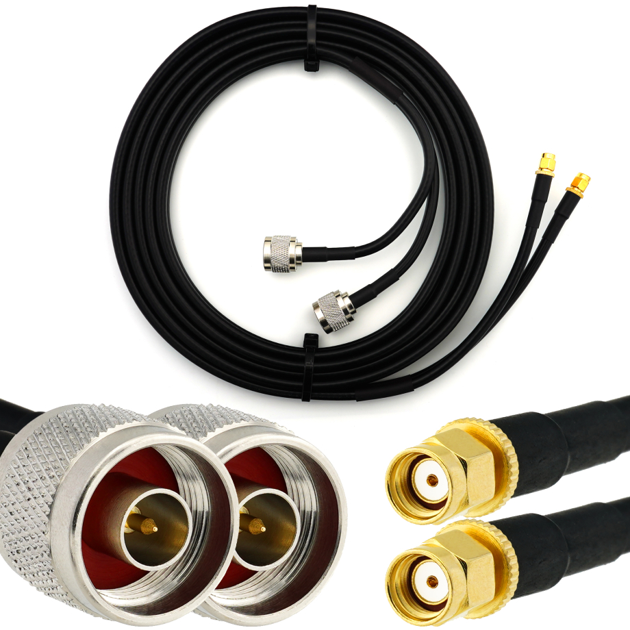 RP-SMA Male to N Male 15m Twin Coaxial Cable — HF240 (LMR240 equivalent)