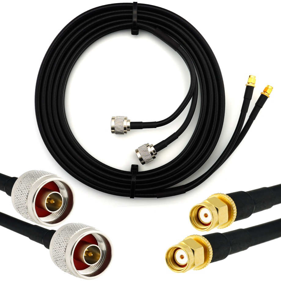 RP-SMA Male to N Male 15m Twin Coaxial Cable — HF240 (LMR240 equivalent)