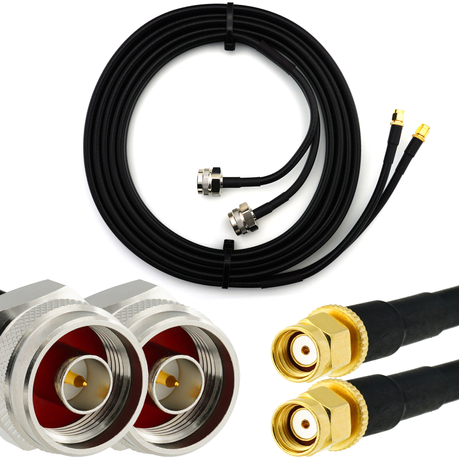 RP-SMA Male to N Male Hex 2m Twin Coaxial Cable — HF240 (LMR240 equivalent)