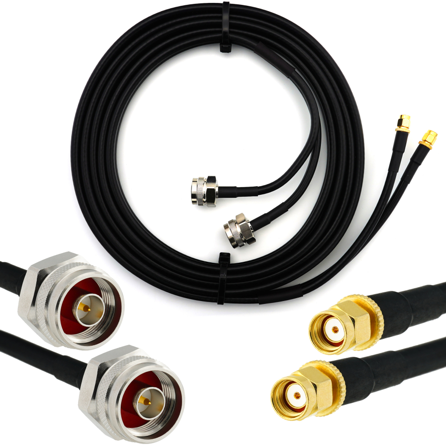 RP-SMA Male to N Male Hex 2m Twin Coaxial Cable — HF240 (LMR240 equivalent)