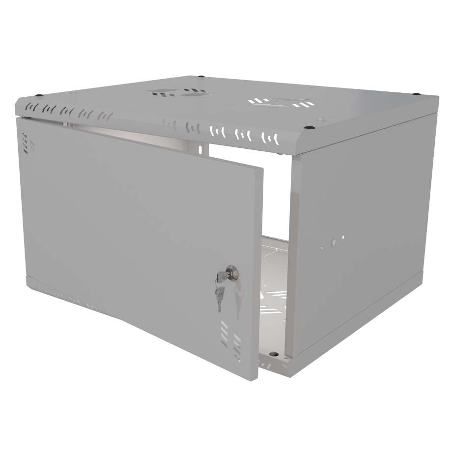 Rack Cabinet 19" 6U, 450mm, Glass Door, Grey