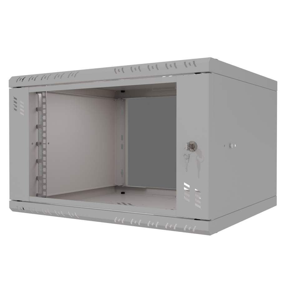 Rack Cabinet 19" 6U, 450mm, Glass Door, Grey