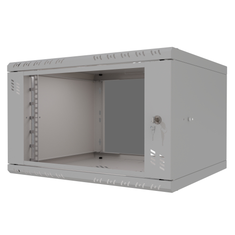 Rack Cabinet 19" 6U, 450mm, Glass Door, Grey
