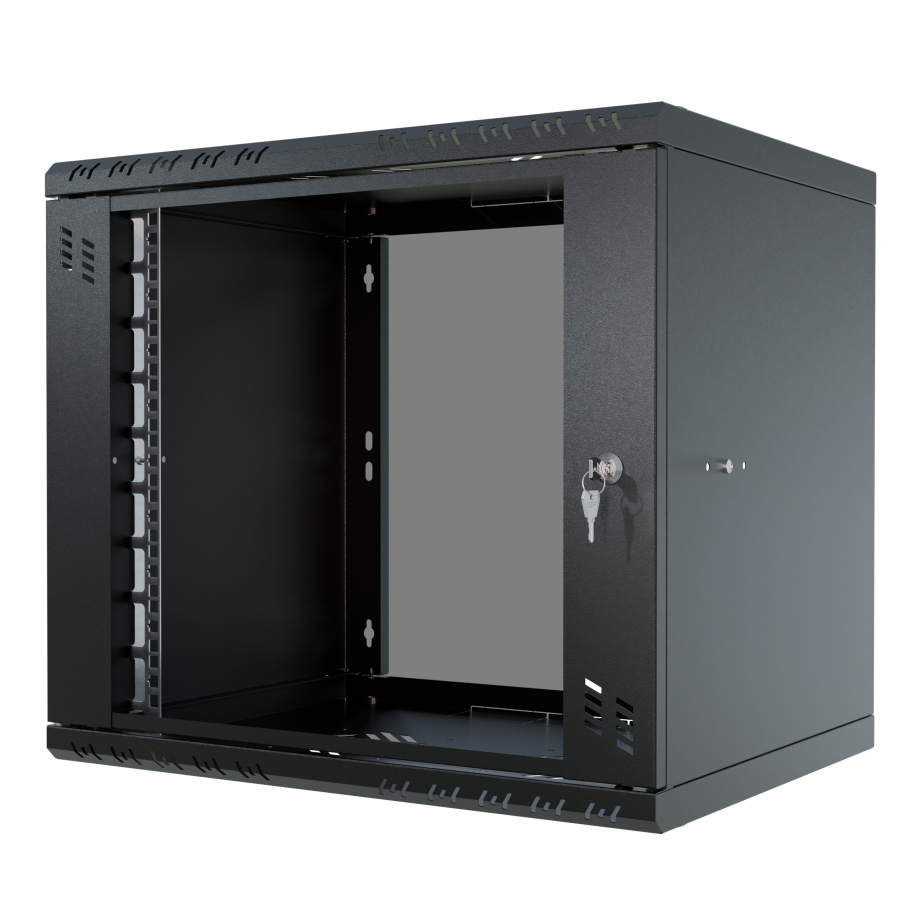 Rack Cabinet 19" 9U, 450mm, Glass Door, Black