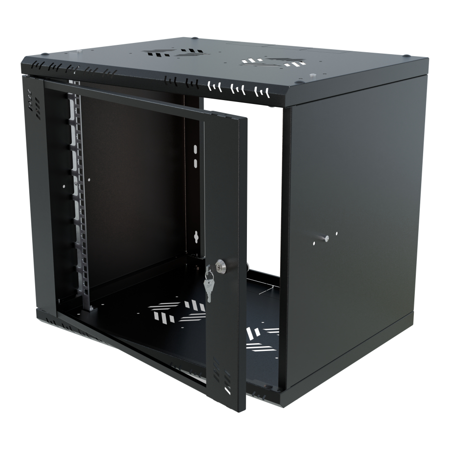 Rack Cabinet 19" 9U, 450mm, Glass Door, Black