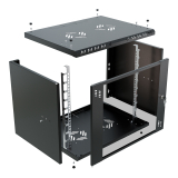 Rack Cabinet 19" 9U, 450mm, Glass Door, Black